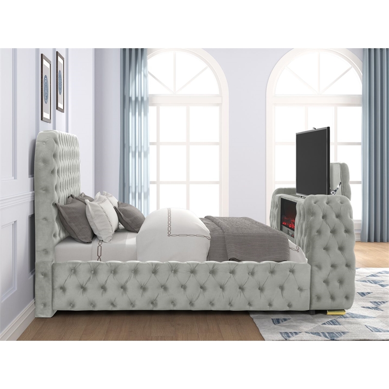 Best Master Furniture Brielle Velvet Bed Frame (Eastern King/Gray)