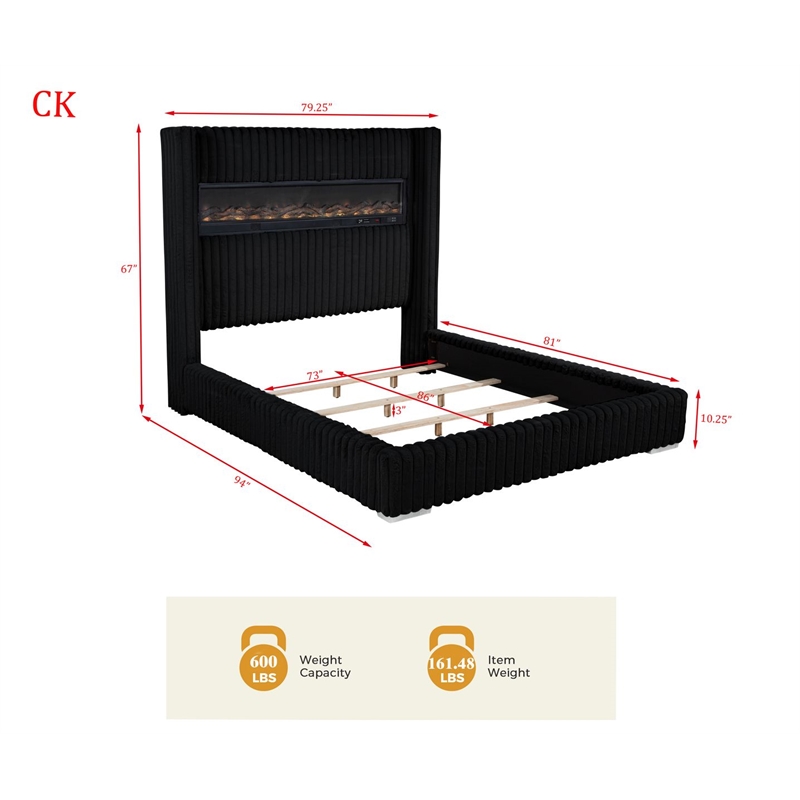 Best Master Furniture Uphoria Rabbit Velvet Bed Frame (California King/ Black)