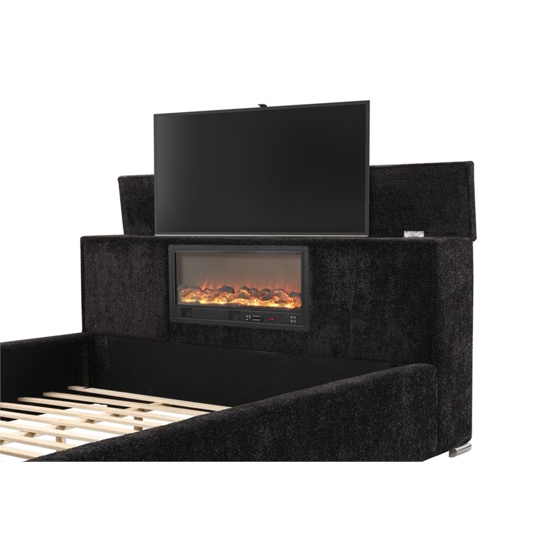 Best Master Furniture Yureya Starry Fabric Bed Frame (California King/ Black)
