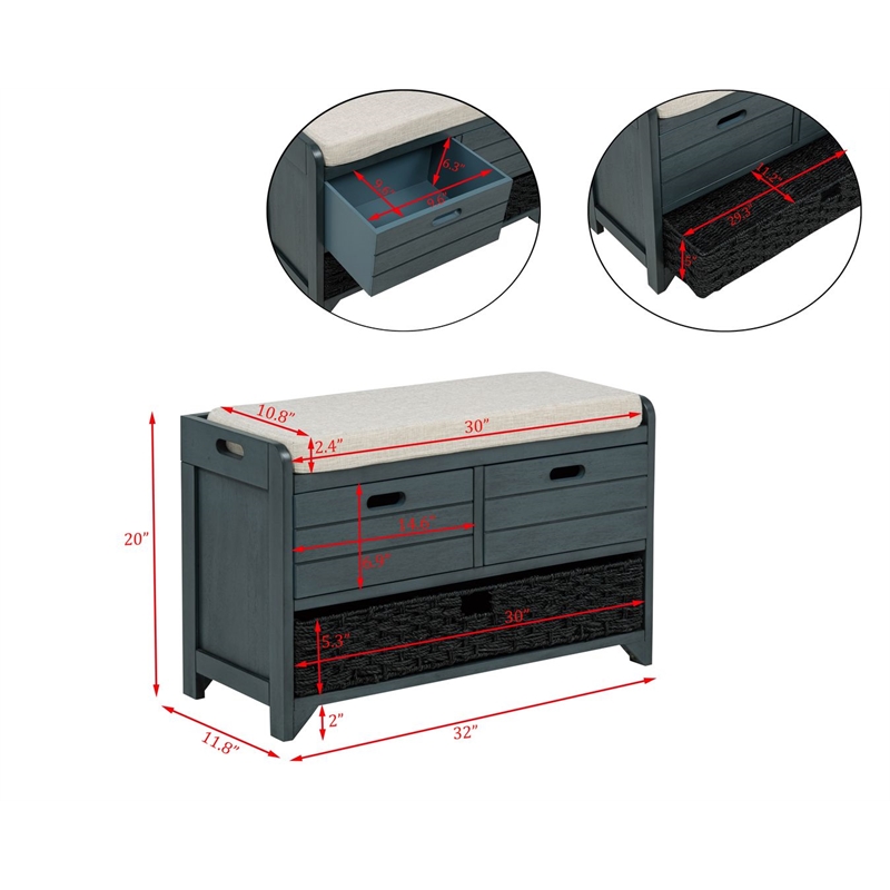 Best Master Furniture Delport Storage Bench with Padded Cushion (Deep Sea Dive)