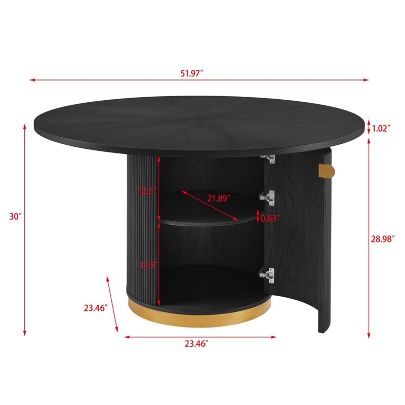 Best Master Furniture Tappelle Mid-Century Round Storage Dining Table (Black)
