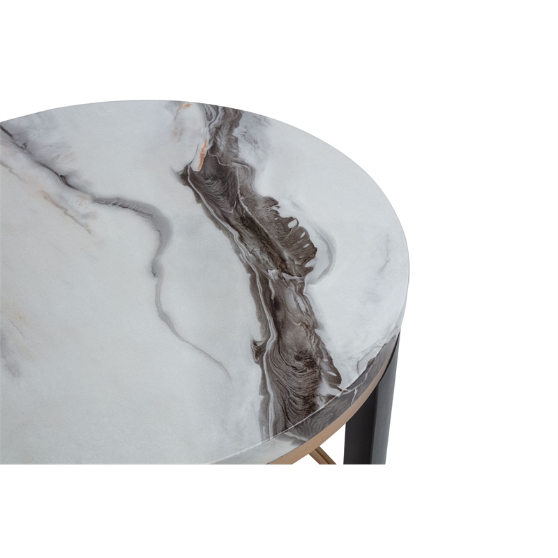 Best Master Furniture Tvano Modern Round End Table with Gold Trim and Espresso