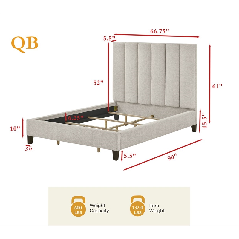 Best Master Furniture Talero Upholstered Bed Frame (Queen/Wheat Beige)