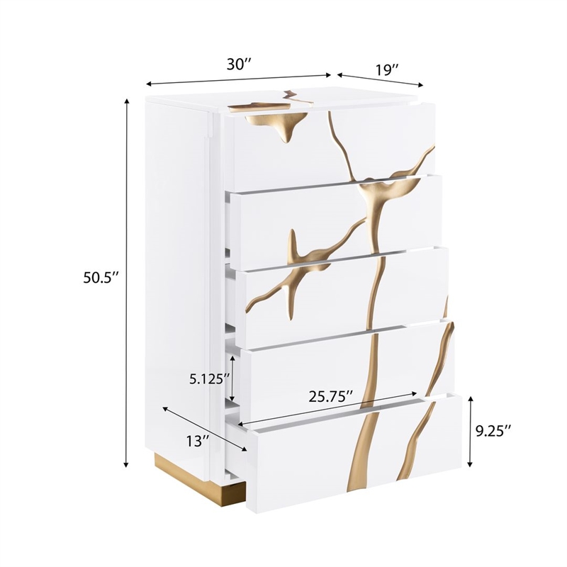 Best Master Furniture Trevello Modern Contemporary 5-Drawer Chest (White/Gold)