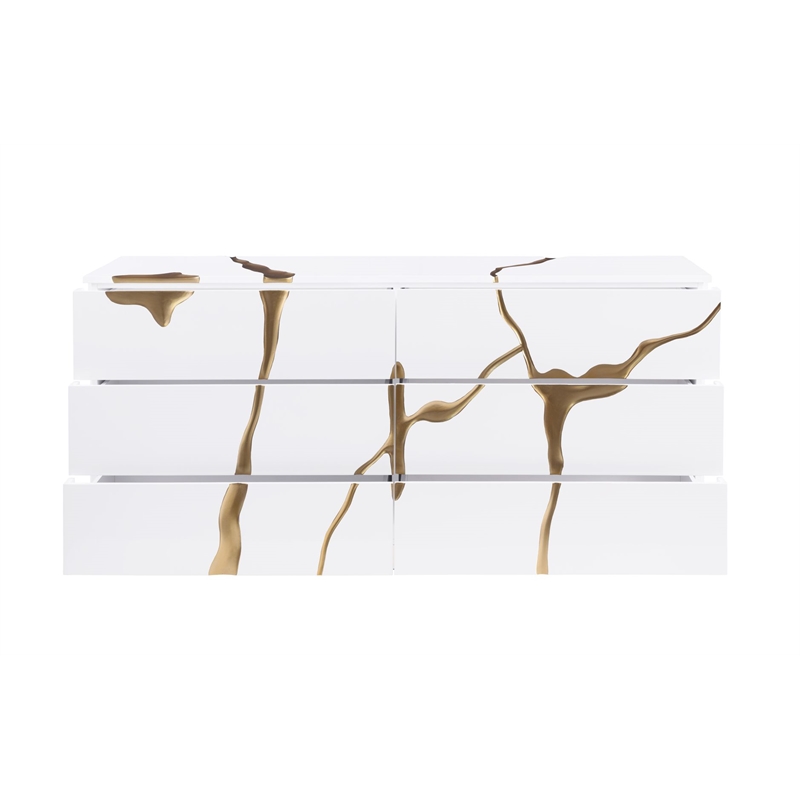 Best Master Furniture Trevello Modern 6-Drawer Dresser (White/Gold)