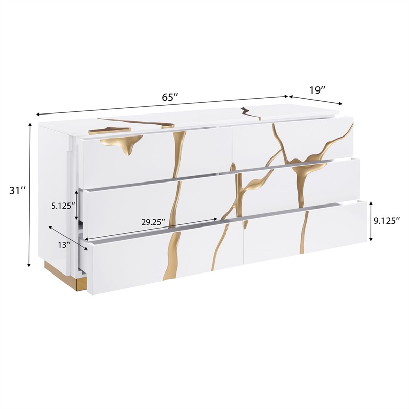 Best Master Furniture Trevello Modern 6-Drawer Dresser (White/Gold)