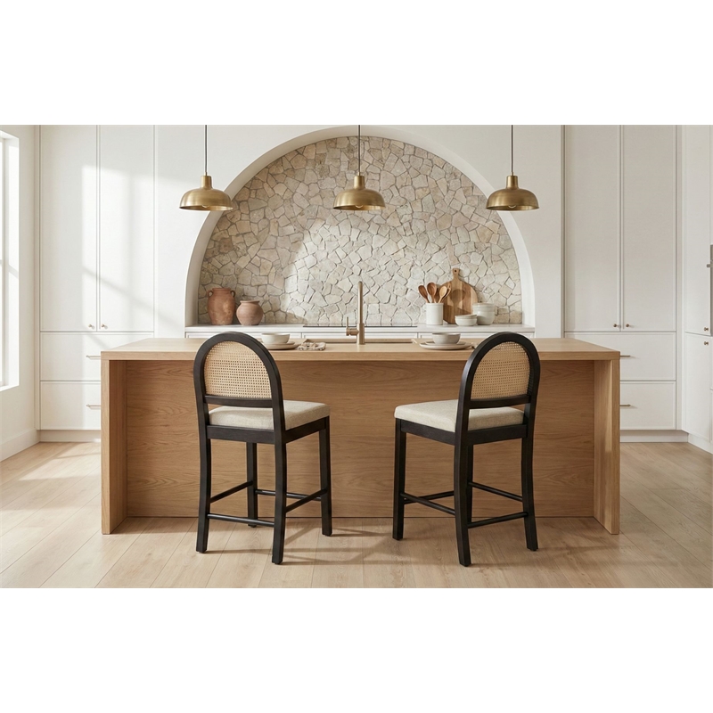 Best Master Furniture Calix Fabric Bar Chairs (Beige/Black) - Set of 2