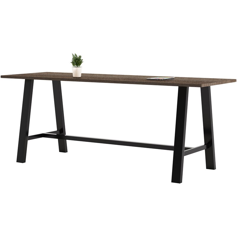 KFI Midtown 3' x 9' Wood Top Bar Height Conference Table in Studio Teak