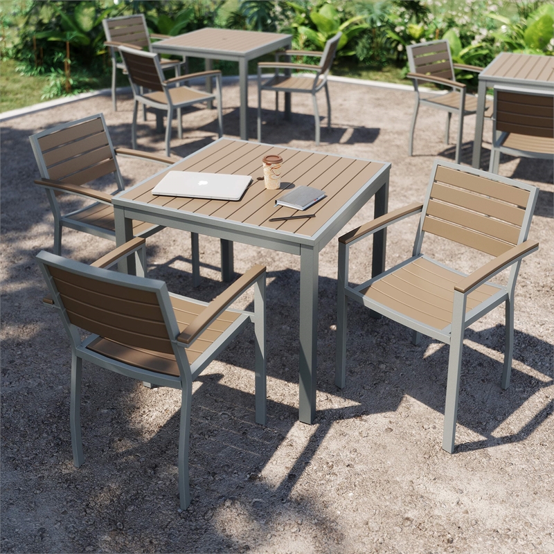 Olio Designs Ivy Patio Aluminum Dining Arm Chair in Mocha and Silver