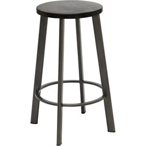 KFI Metro 25&quot Round Vintage Wood Seat Steel Counter Stool in Barnwood