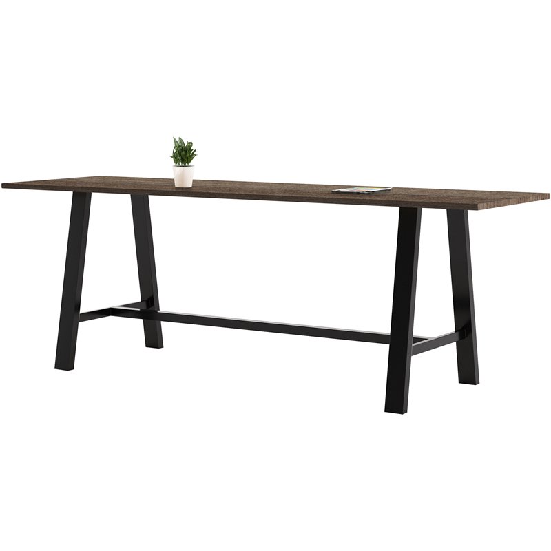 KFI Midtown 3' x 10' Wood Top Bar Height Conference Table in Studio Teak
