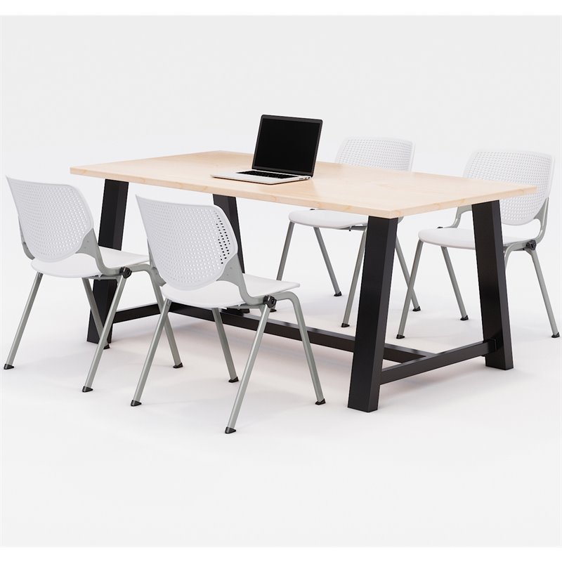 KFI Studios Midtown KOOL 5 Piece 3' x 6' Conference Set in Maple and White