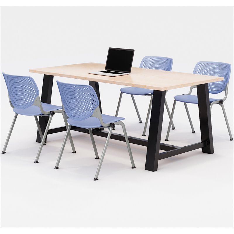 KFI Studios Midtown KOOL 5 Piece 3' x 6' Conference Set in Maple and Periwinkle