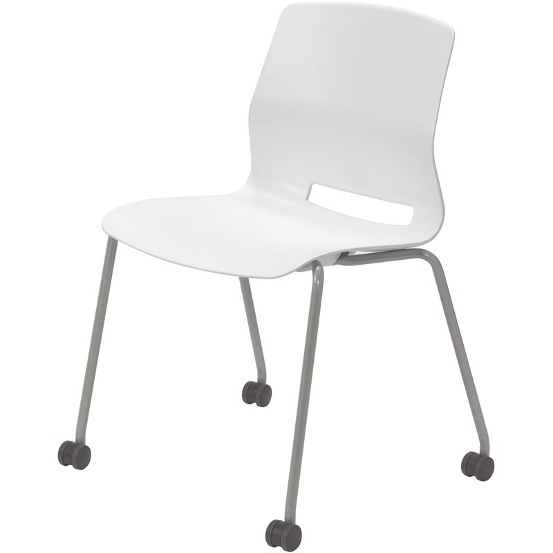 Olio Designs Lola Plastic Armless Stackable Chair with Casters in White