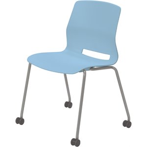 Olio Designs Lola Plastic Armless Stackable Chair with Casters in Sky Blue