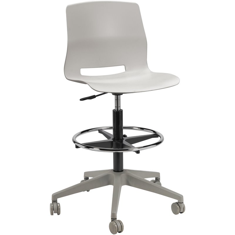 Olio Designs Lola Plastic Mobile Drafting Stool in Light Gray