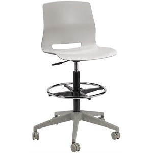 Olio Designs Lola Plastic Mobile Drafting Stool in Light Gray