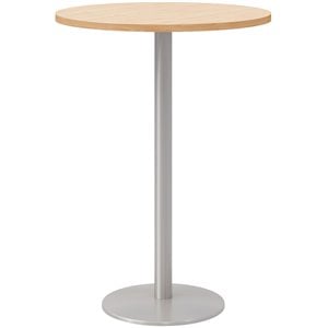 Olio Designs 30&quot Round Wood Top Bar Table in Maple and Silver