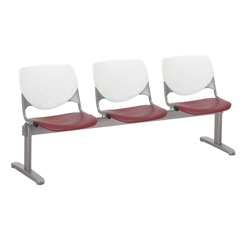 KFI KOOL Polyurethane 3 Seats Reception Bench in White/Burgundy Red