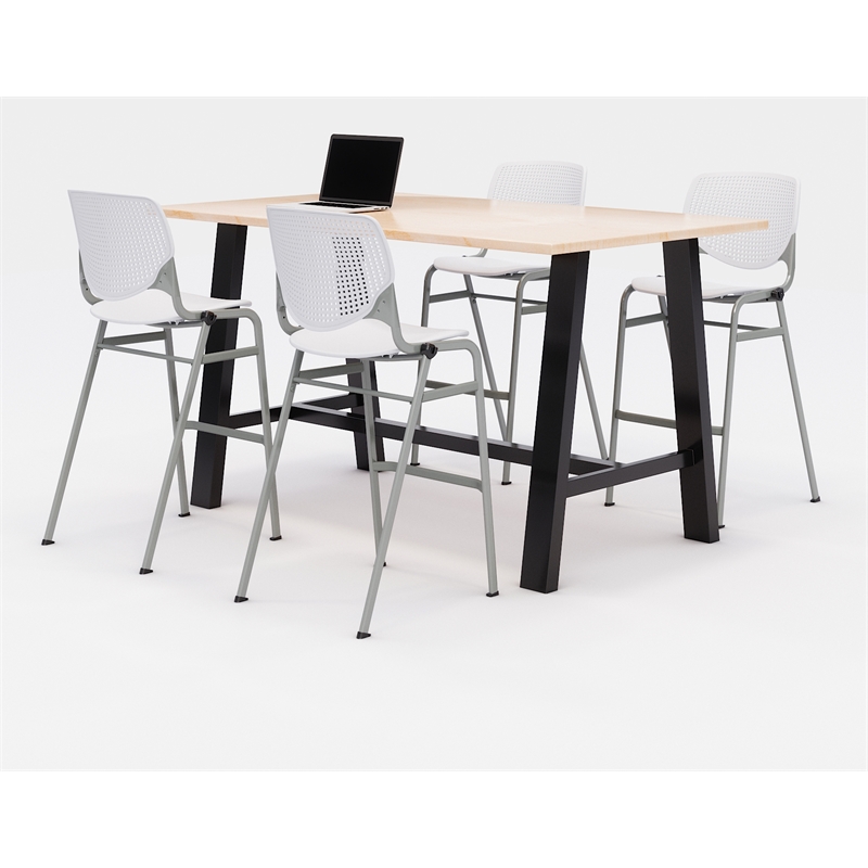KFI Studios Midtown Bistro Dining Set - Maple Top - White Chairs
