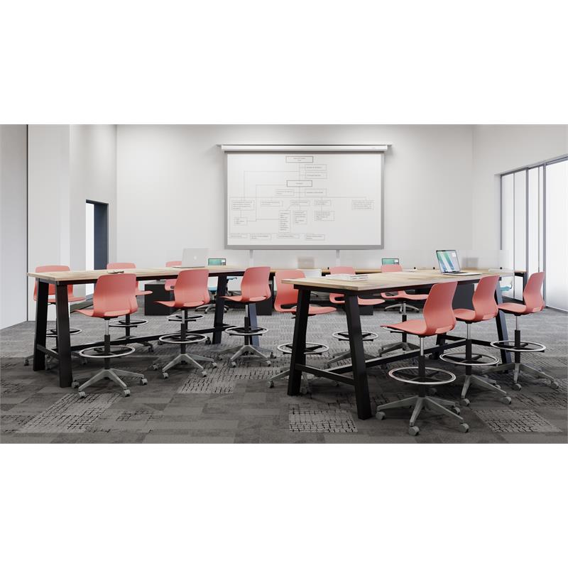 KFI Studios Midtown Bistro Dining Set - Teak Top - Coral Chairs