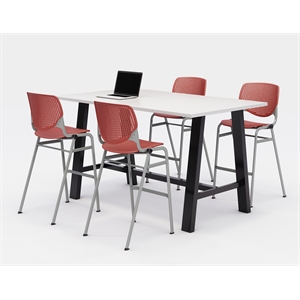 KFI Studios Midtown Bistro Dining Set - White Top - Coral Chairs