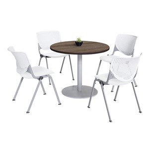 KFI 36&quot Round Pedestal Table - Teak Top - Silver Base - Kool Chairs White