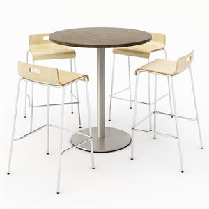 KFI 36&quot Round Bistro Table - Teak Top - Round Base - Natural Chairs