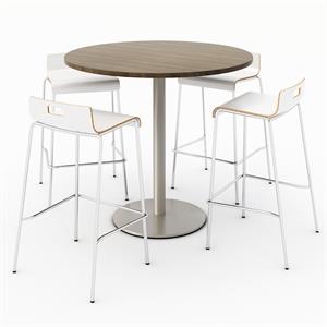 KFI 42&quot Round Bistro Table - Teak Top - Round Base - White Chairs
