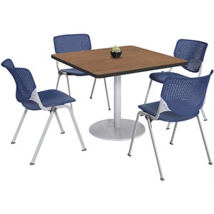 KFI 42&quot Square Dining Table - Cherry Top - Kool Chairs - Navy