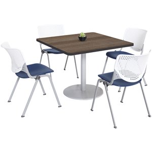 KFI 42&quot Square Dining Table - Teak Top - Kool Chairs - White/Navy