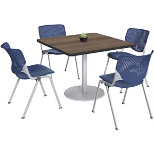 KFI 42&quot Square Dining Table - Teak Top - Kool Chairs - Navy