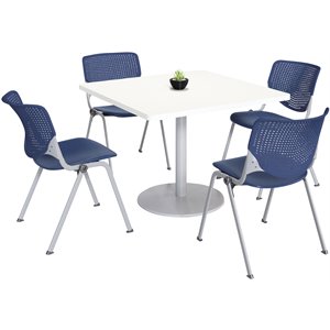 KFI 42&quot Square Dining Table - White Top - Kool Chairs - Navy