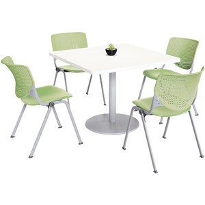 KFI 42&quot Square Dining Table - White Top - Kool Chairs - Lime Green