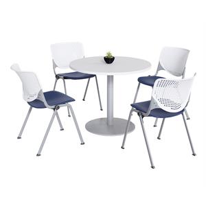 KFI 42&quot Round Dining Table - White Top - Kool Chairs - White/Navy