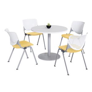 KFI 42&quot Round Dining Table - White Top - Kool Chairs - White/Yellow