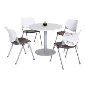 KFI 42&quot Round Dining Table - White Top - Kool Chairs - White/Brownstone