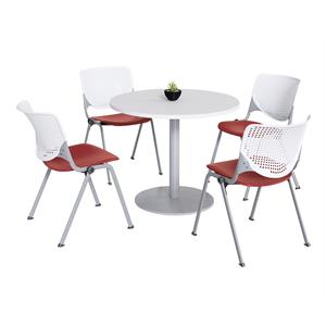 KFI 42&quot Round Dining Table - White Top - Kool Chairs - White/Coral