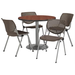 KFI Round 36&quot Dia. Pedestal Table - 4 Brown KOOL Chairs - Mahogany Top