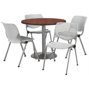 KFI Round 42&quot Dia. Pedestal Table - 4 Grey KOOL Chairs - Mahogany Top