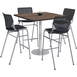 KFI 36&quot Square Pedestal Table - Teak Top - Kool Barstools - Black
