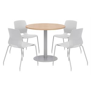Olio Designs Round 36in Lola Dining Set - Maple Table - Gray Chairs