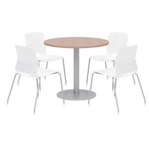 Olio Designs Round 36in Lola Dining Set - Cherry Table - White Chairs