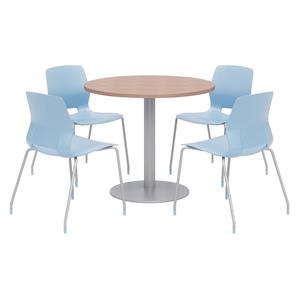 Olio Designs Round 36in Lola Dining Set - Cherry Table - Sky Blue Chairs