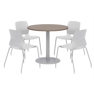 Olio Designs Round 36in Lola Dining Set - Teak Table - Gray Chairs