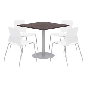 Olio Designs Square 36in Lola Dining Set - Espresso Table - White Chairs