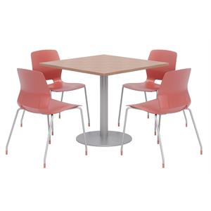 Olio Designs Square 36in Lola Dining Set - Cherry Table - Coral Chairs