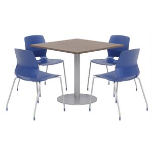 Olio Designs Square 36in Lola Dining Set - Teak Table - Navy Chairs