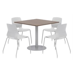 Olio Designs Square 36in Lola Dining Set - Teak Table - Gray Chairs