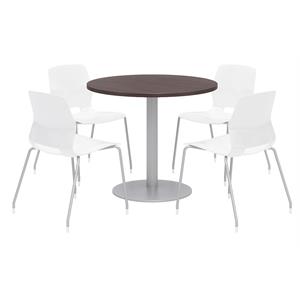 Olio Designs Round 42in Lola Dining Set - Espresso Table - White Chairs